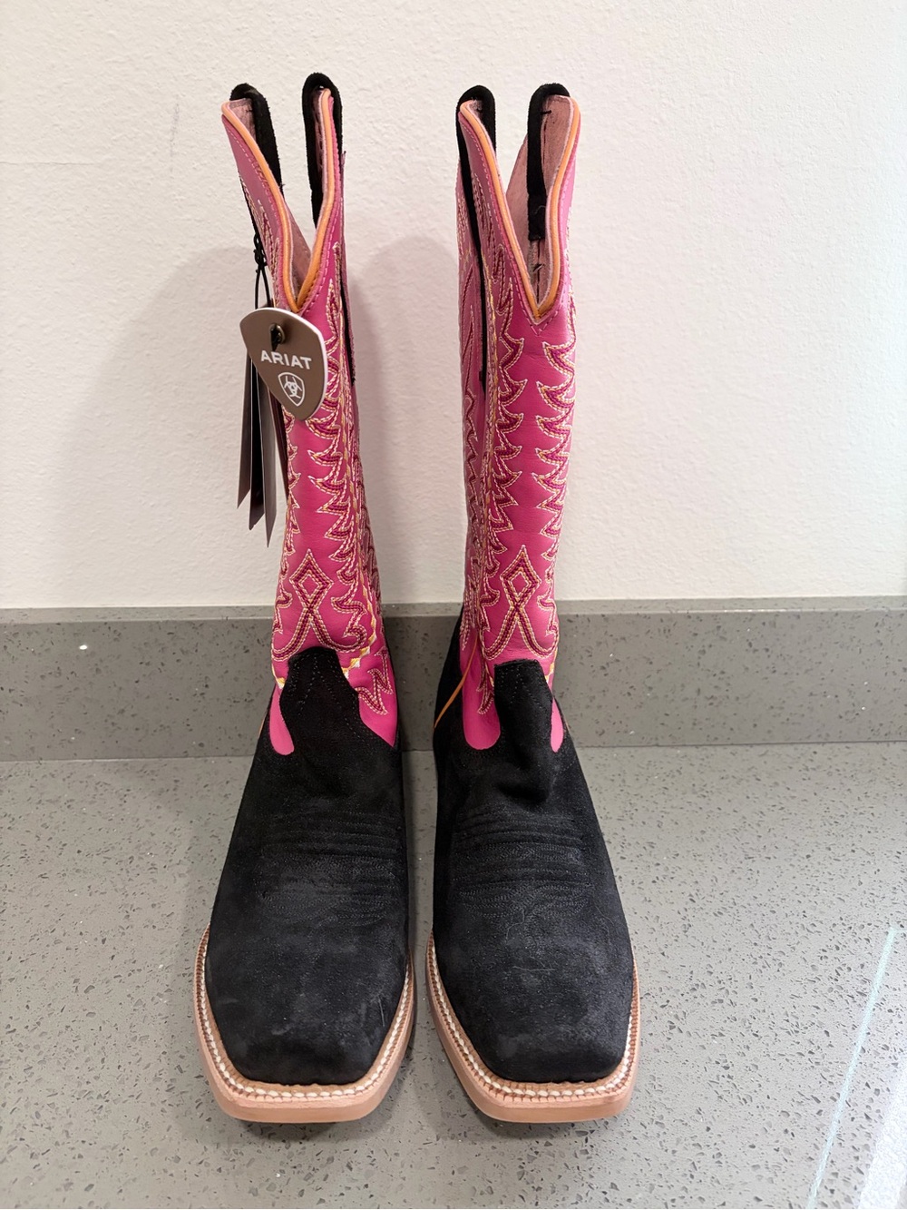 Ariat Women's Derby Black Roughout & Pink Western Cowboy Boots